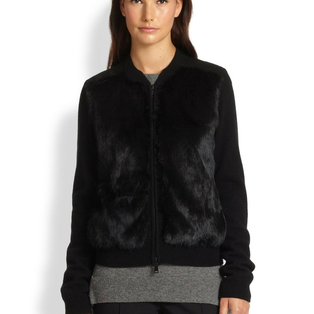 Excellent condition $795 Vince black rabbit fur cardigan sweater, small